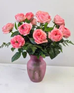 12 Pink Garden Roses in a Vase - Image 2