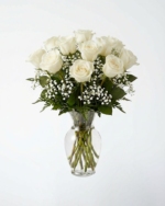 12 Premium White Roses In a Vase