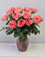 24 Pink Garden Roses In a Vase - Image 2