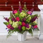 Tranquil Pathways Flower Basket with Hydrangea, Roses, Statice and Stock - Image 2