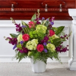 Tranquil Pathways Flower Basket with Hydrangea, Roses, Statice and Stock - Image 3