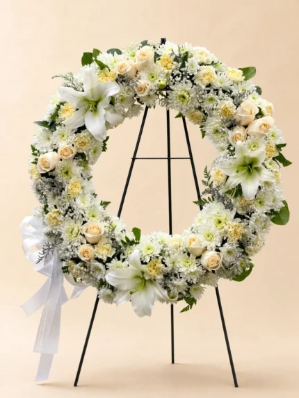 White Blossom Remembrance Sympathy Wreath