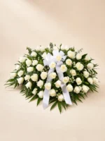 White Rose and Gypsophila Casket Spray Arrangement
