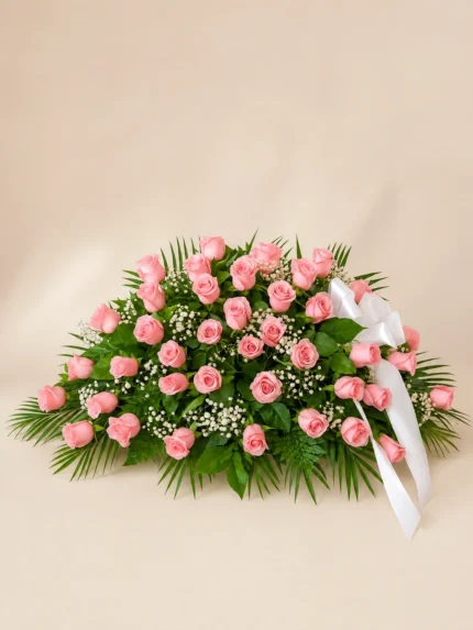 Pink Rose and Gypsophila Casket Spray