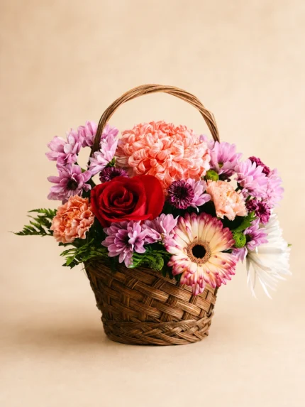 Bright Pink Flowers in a Basket