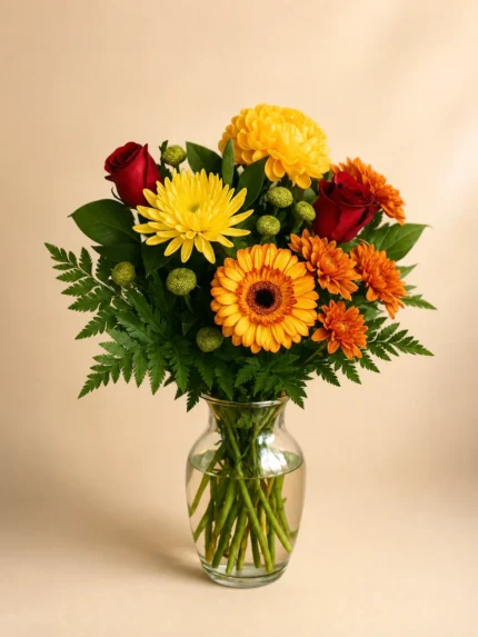 Beautiful Orange Garden Bouquet with Vase
