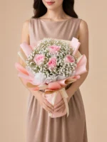 Pink Roses and Baby’s Breath Bouquet