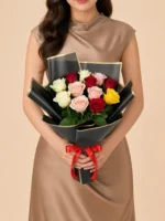 Bouquet of 12 Mixed-Colour Roses