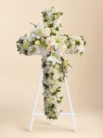 White Cross Standing Spray Arrangement