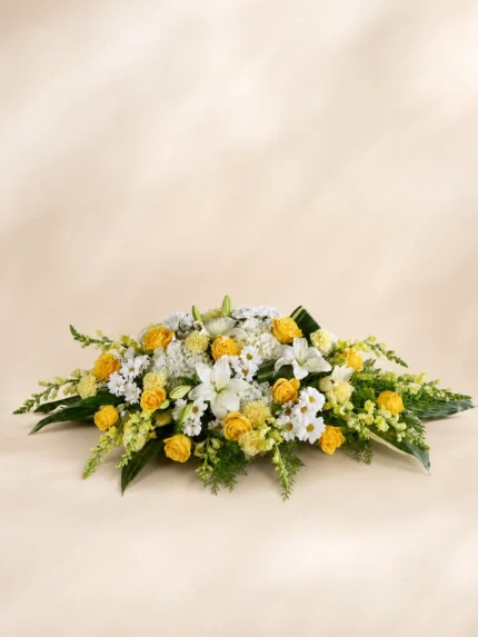 Golden Tribute Casket Spray Arrangement