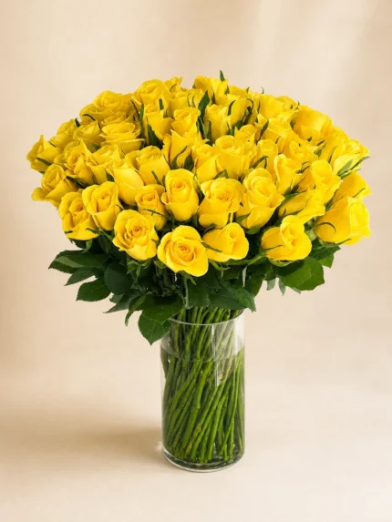50 Yellow Roses in a Vase