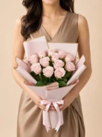 12 Premium Pink Roses Bouquet