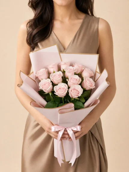 12 Premium Pink Roses Bouquet