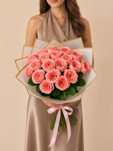Bouquet of 24 Pink Garden Roses