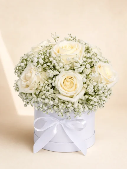 White Rose and Baby’s Breath Flower Box