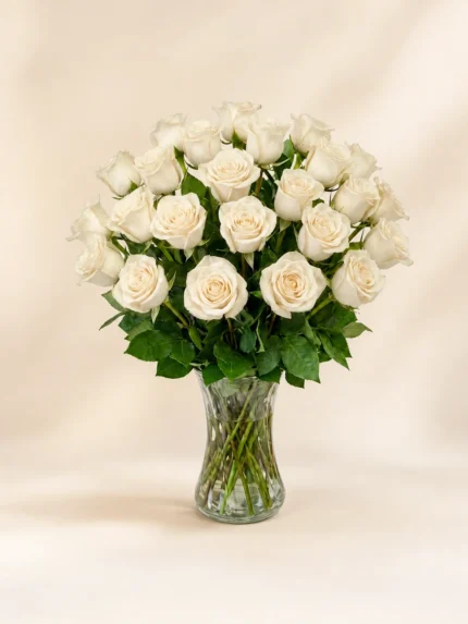 24 White Roses in a Vase