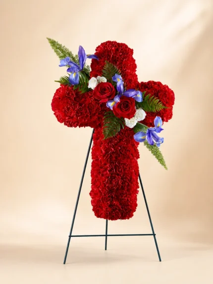 Everlasting Honor Carnation, Iris and Rose Floral Cross