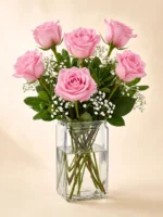Six Pink Roses in a Vase