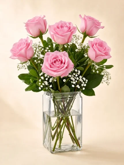 Six Pink Roses in a Vase