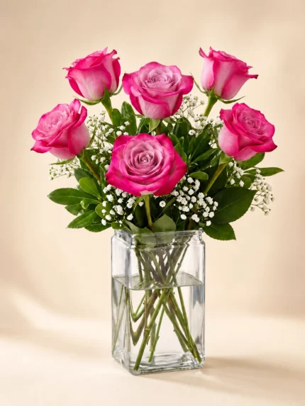 Six Purple Roses in a Vase