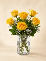 Six Yellow Roses in a Vase