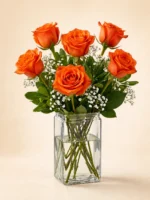 Six Orange Roses in a Vase