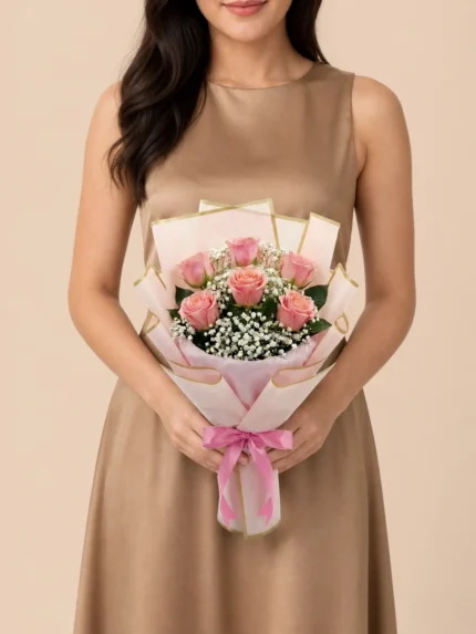 Bouquet of 6 Pink Roses