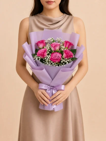 Bouquet of 6 Purple Roses