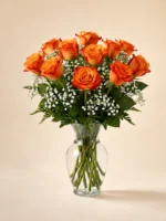 12 Orange Roses in a Vase