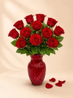12 Red Roses in a Red Vase