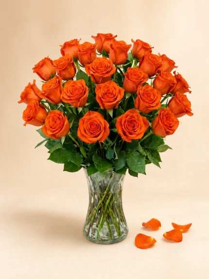 24 Orange Roses in a Vase