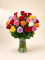 24 Mixed-Color Roses in a Vase