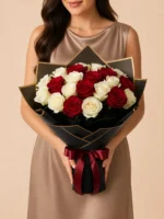 Bouquet of 24 White and Red Roses