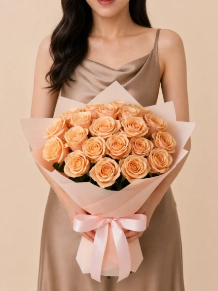 Bouquet of 24 Peach Roses