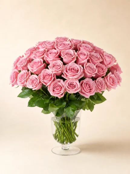 50 Pink Roses in a Vase