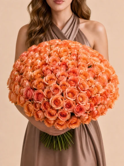 Bouquet of 100 Peach Roses