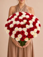 100 Red and White Roses Bouquet
