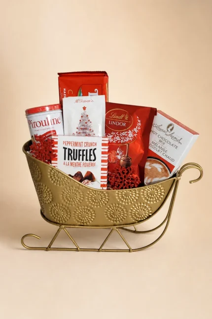 Festive Holiday Golden Sleigh Basket
